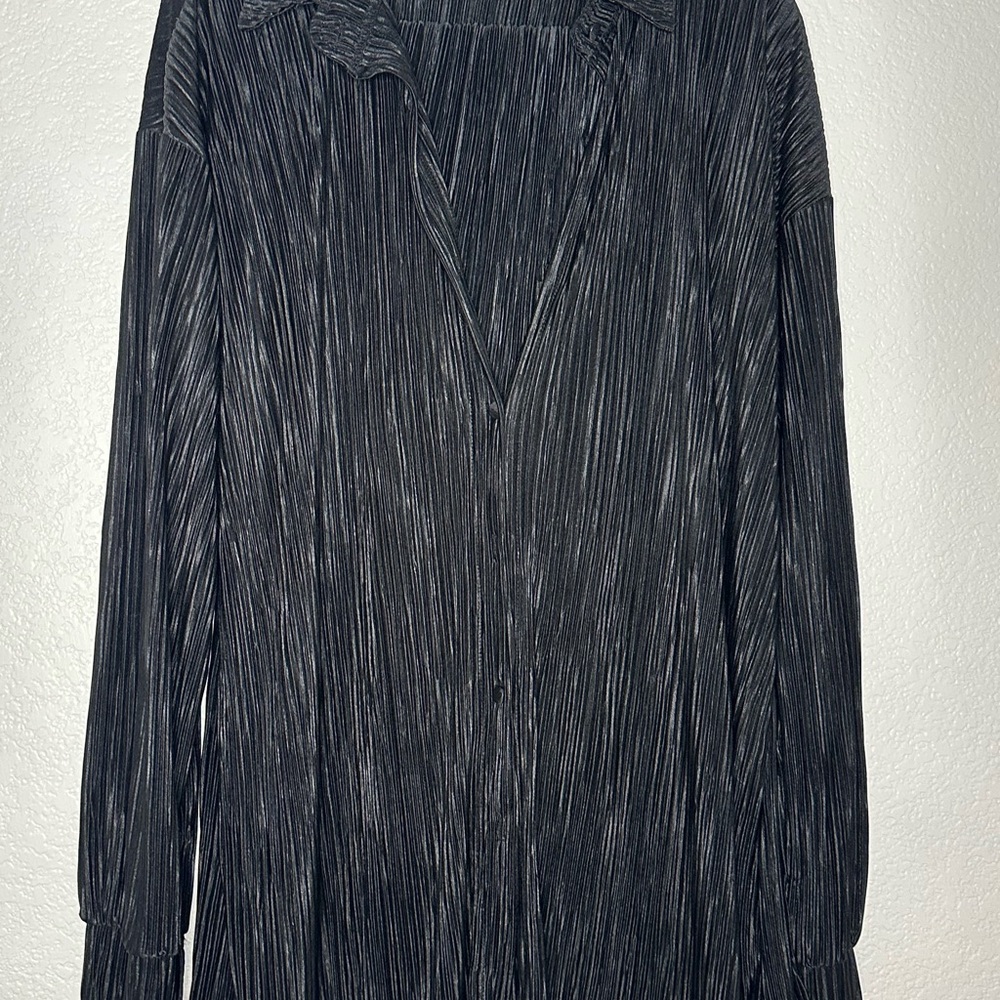 Black Pleated Long-Sleeve Top matching shorts